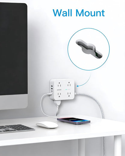 HANYCONY Surge Protector Power Strip, 1080J, 5 Ft Braided Extension Cord