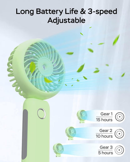 Portable Handheld Misting Fan, USB Rechargeable, Foldable with Water Tank, 3 Speeds, for Travel and Outdoors (purple)