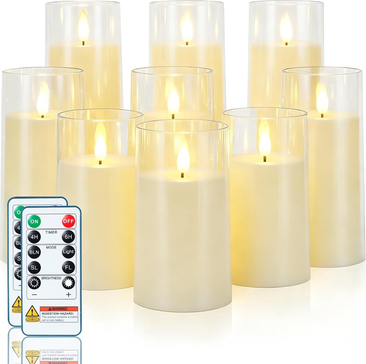 Homemory Gray Flickering Flameless Candles, Battery Operated Acrylic LED Pillar Candles with Remote Control and Timer, Halloween Decor, Set of 5