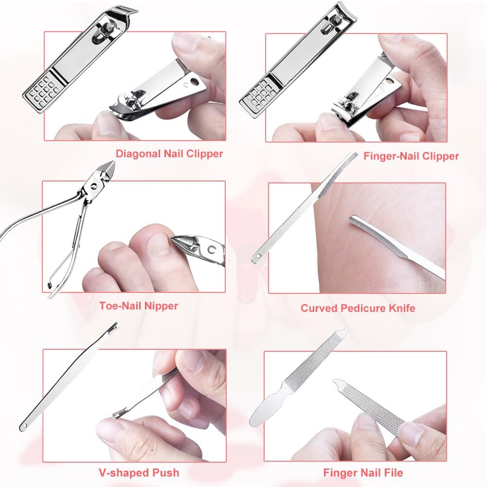 Yougai Manicure Set 18 Pieces Professional Nail Clippers Pedicure Kit Men Women, Stainless Steel Fingernail Toenail Cutters, Nail Care Grooming Tools with Leather Travel Case