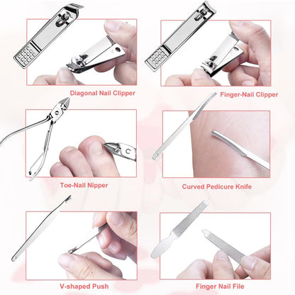 Yougai Manicure Set 18 Pieces Professional Nail Clippers Pedicure Kit Men Women, Stainless Steel Fingernail Toenail Cutters, Nail Care Grooming Tools with Leather Travel Case