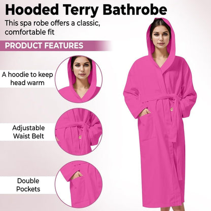 KAHAF COLLECTION Women Hooded 100% Cotton Terry Bathrobe, Soft Absorbent Quick Dry Robe for Spa, Shower & Home Wear