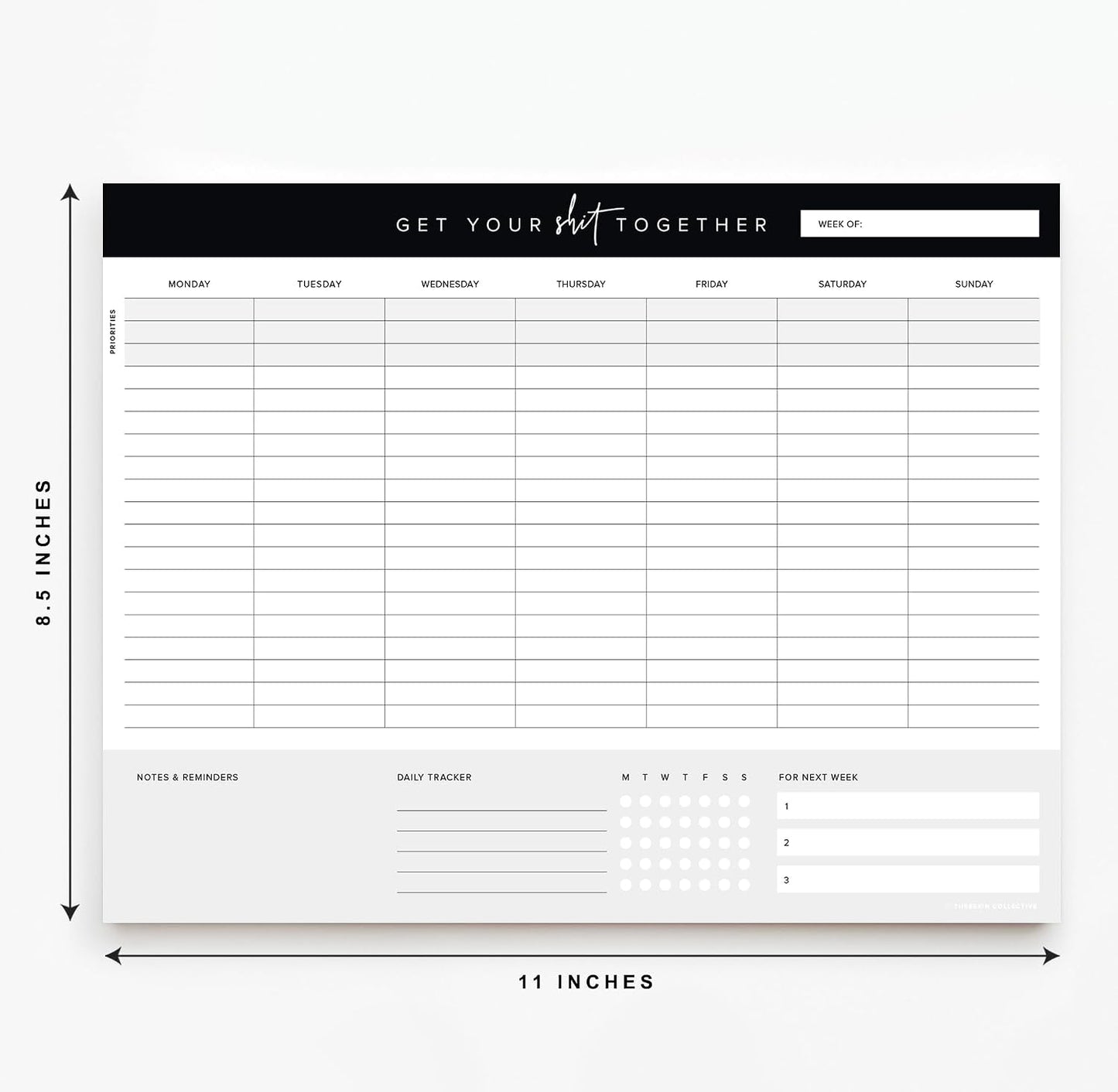 ThreeKin Weekly Planner - Premium 52-Sheet Tear-Off Notepad, 8.5 x 11 inches, Clean Colorful Design, Perfect for Work, School, Projects, and Entrepreneurs, Female & USA Owned Business