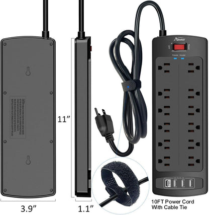 ALESTOR 6 Ft Surge Protector Power Strip with 12 Outlets and 4 USB Ports