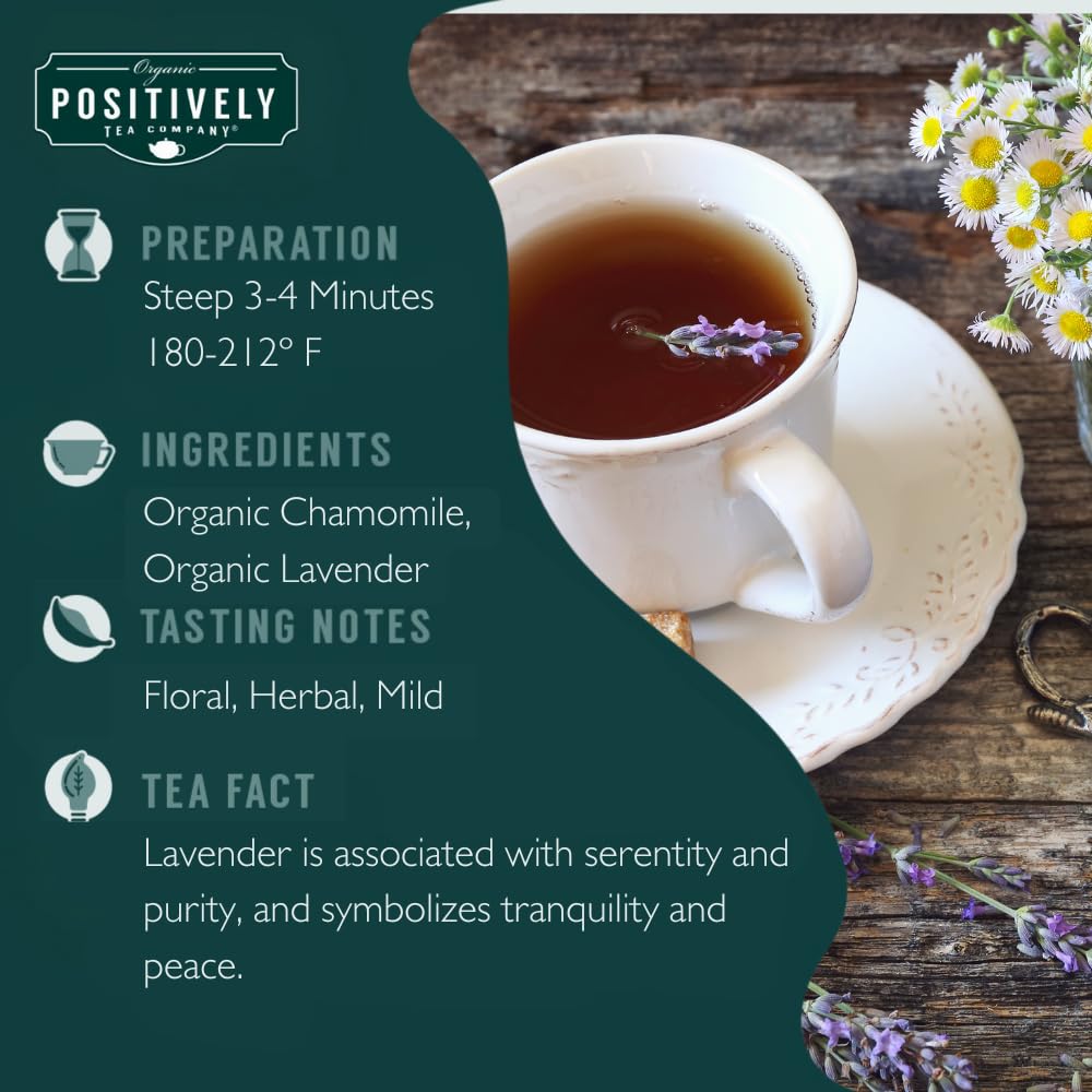 Positively Tea, Organic Lavender Chamomile Herbal Tea, Loose Leaf, 16 Ounce