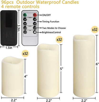 YOROXRG Set of 24 Waterproof Outdoor Flameless Candles, LED Candles with 4 Remote and Timer,(H 4" 5" 6" x D 2.2"),for Christmas,Halloween,Wedding,Festival