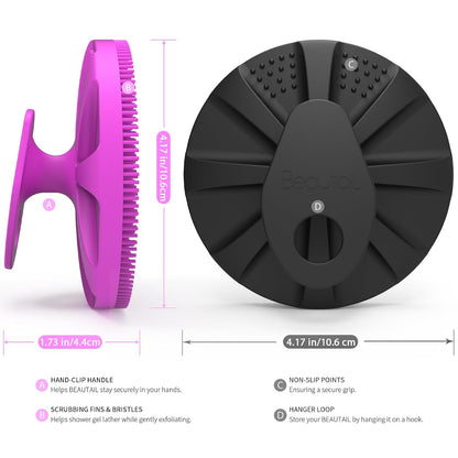 Silicone Body Scrubber 2 Pack, BEAUTAIL Shower Bath Scrubber, More Hygienic Than Traditional Loofah, Lather Nicely, Gentle Exfoliating Brush for Women Men Baby Sensitive Skin, Black+Purple