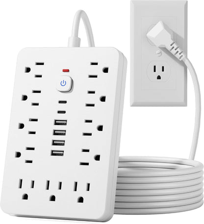 6 FT Flat Plug Surge Protector Power Strip,11 AC Outlets with 6 USB Ports