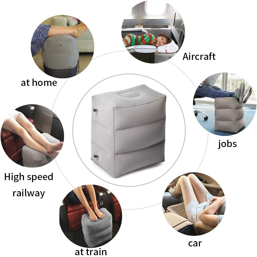 ZIQIAN Inflatable Travel Foot Rest Pillow, Adjustable 3-Layer Height