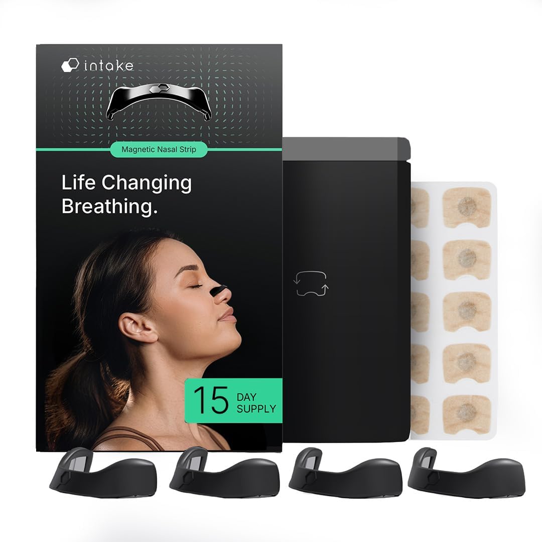 Intake Breathing Nasal Strip Starter Kit (15 Count, Black) - Boost Oxygen Intake, Reduce Snoring, Improve Sleep Quality - Sweat Resistant, Skin Safe Nasal Strips - Extra Strength Snoring Solution
