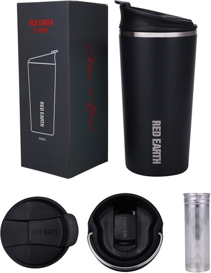 GiNT 17oz Travel Tea Mug with Infuser, 2 Lids. Vacuum Insulated 316 Stainless Steel Coffee Mug. Dishwasher Safe Tea Cup with Strainer for Hot & Cold Brew Coffee. Mothers Day Gifts for Mom (Green)