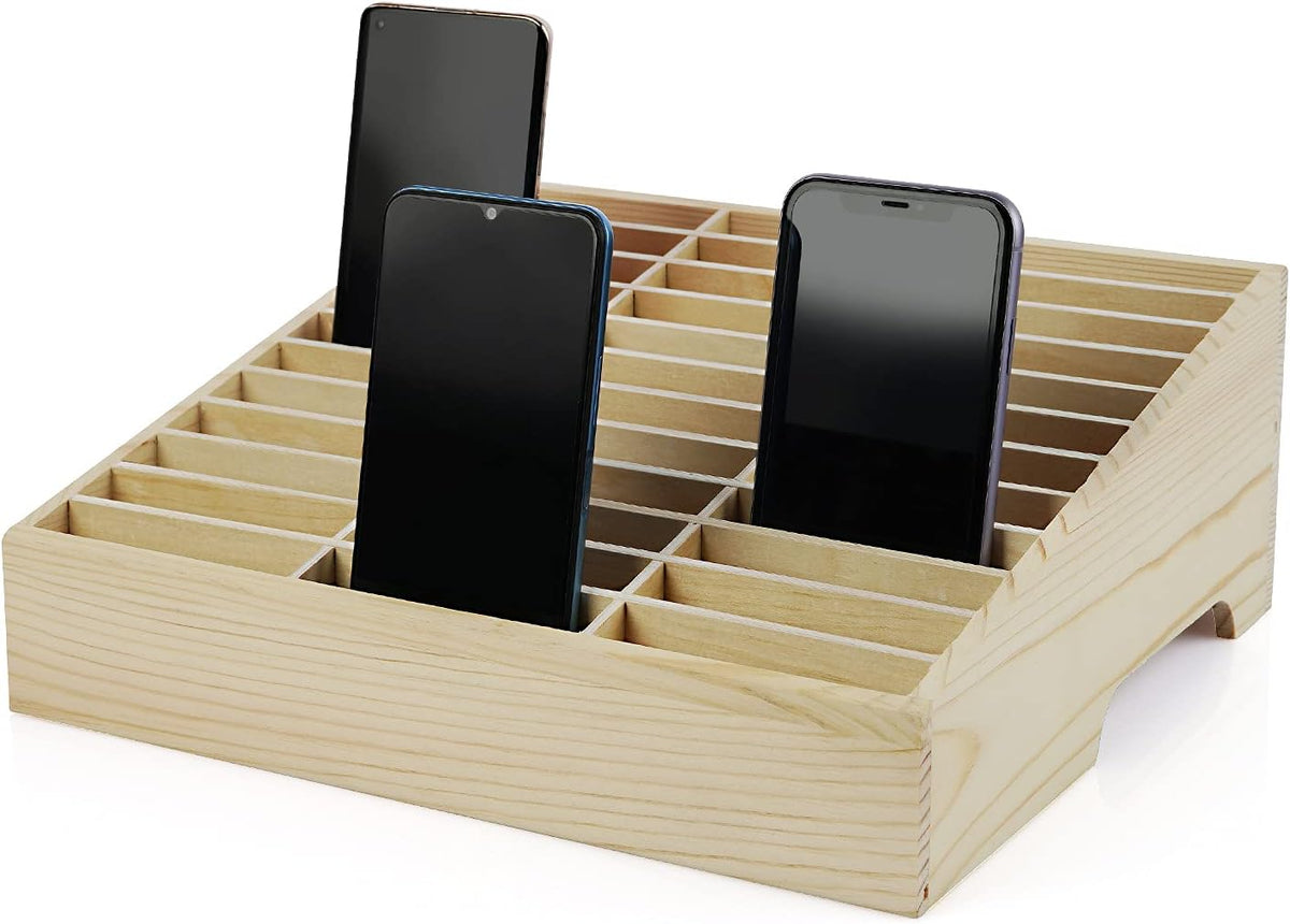 36-Grid Wooden Cell Phone Holder Desktop Organizer