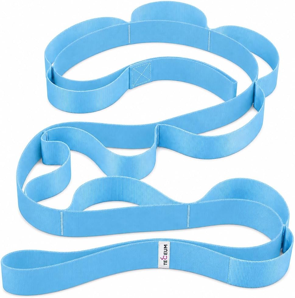 TECEUM Stretching Strap with 10 Loops for Physical Therapy & Rehab | Non-Elastic Yoga Stretch Band for Hamstring, Leg, Hip & Knee Rehab, Pilates, Flexibility & Mobility Exercises for Men & Women