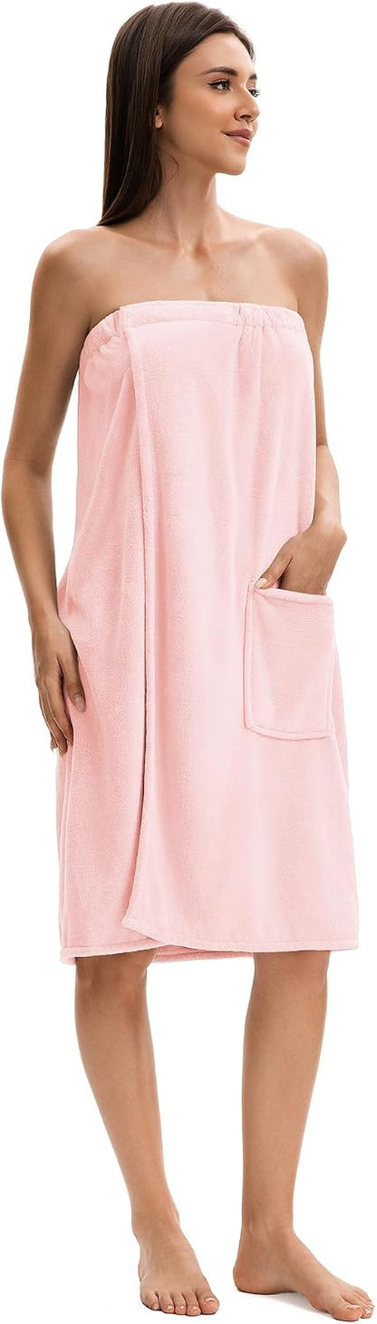 Towel Wrap For Women After Shower，Plush Bath Robe Female，Sauna Spa Wrap Around Towels With Pockets