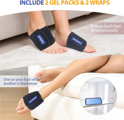 Comfpack Cold Therapy Wrap with 2 Packs for Pain Relief, Reusable Gel Ice Packs for Foot Plantar, Wrist, Ankle, Great for Sprains, Muscle Pain, Bruises, Injuries