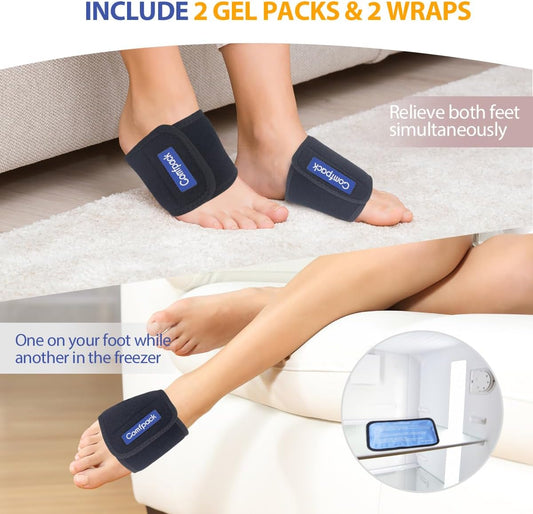 Comfpack Cold Therapy Wrap with 2 Packs for Pain Relief, Reusable Gel Ice Packs for Foot Plantar, Wrist, Ankle, Great for Sprains, Muscle Pain, Bruises, Injuries