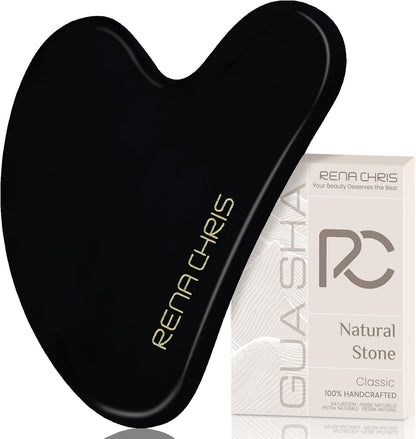 Rena Chris Gua Sha Facial Tools: Jade Stone Guasha Tool for Face Acupuncture Therapy, Facial Massager for Jawline Sculpting and Puffiness Reducing (Green)