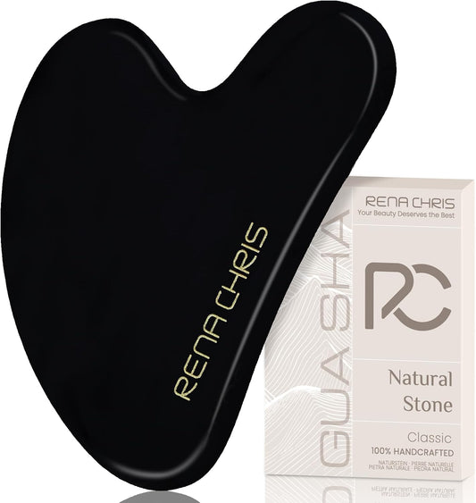 Rena Chris Gua Sha Facial Tools: Jade Stone Guasha Tool for Face Acupuncture Therapy, Facial Massager for Jawline Sculpting and Puffiness Reducing (Green)