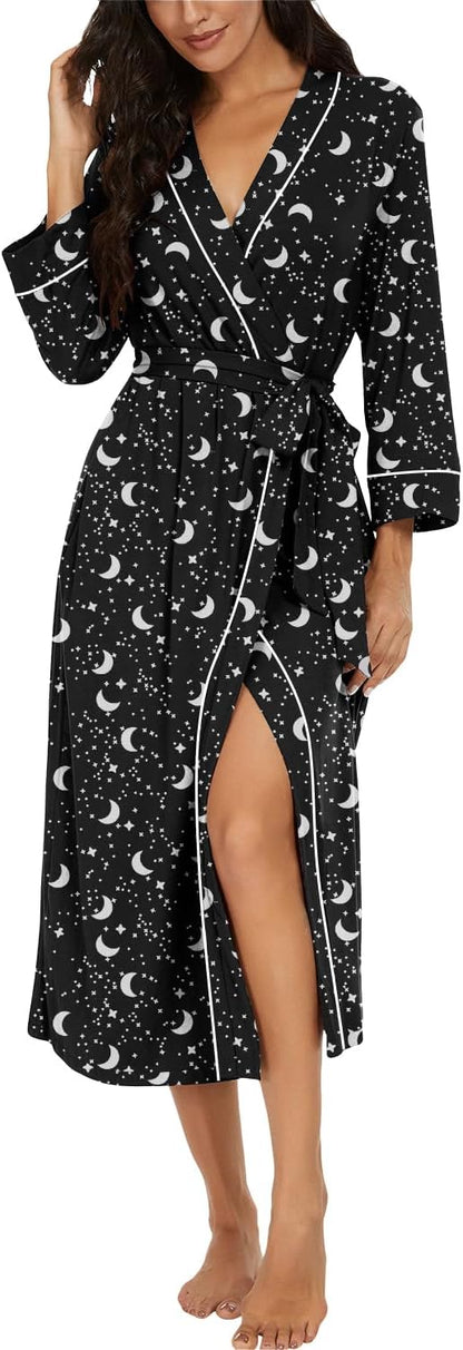 PrinStory Robes for Women 3/4 Sleeve Long Bath Robe XS-4XL