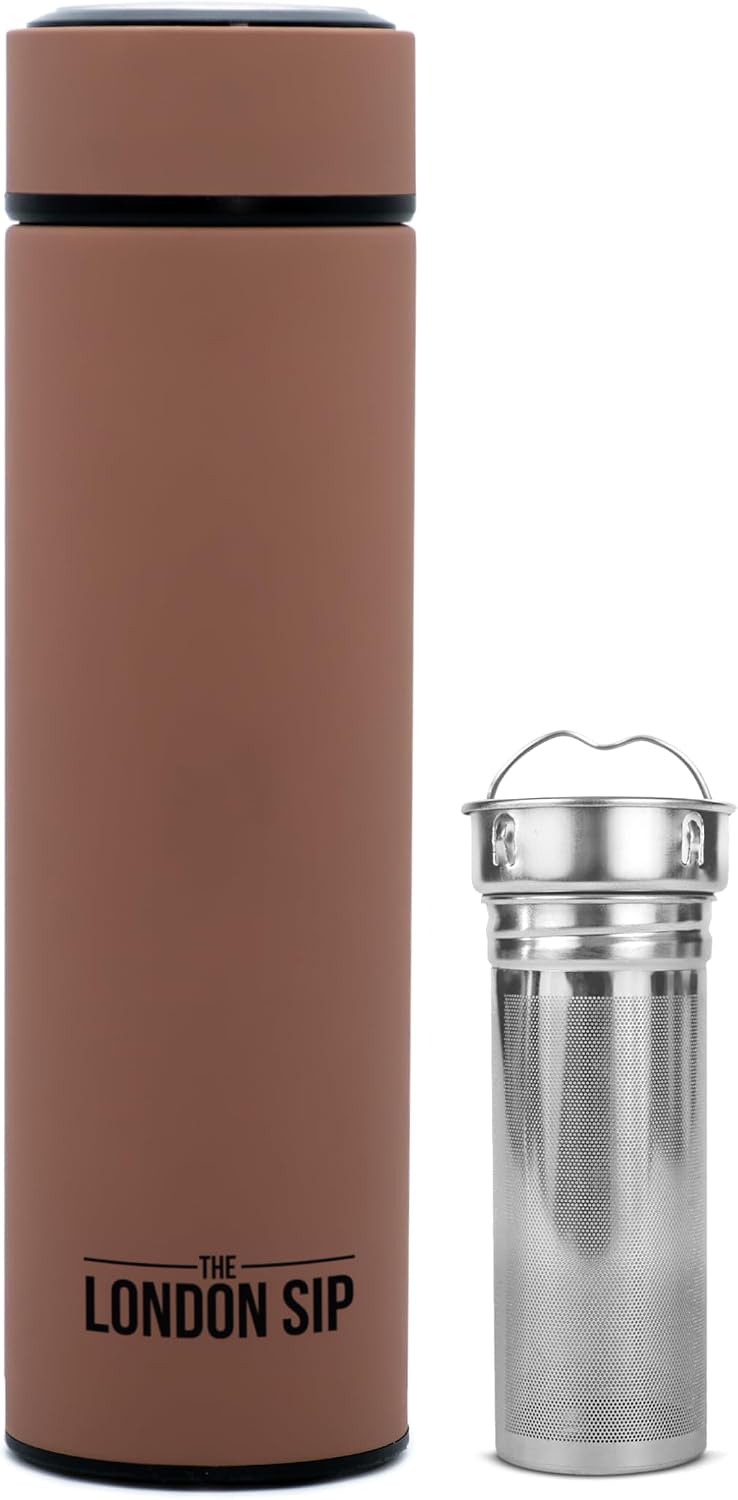 London Sip Multi-Purpose Tea Infuser Travel Mug and Tumbler Fruit Infuser Flask Hot and Cold Double Wall Stainless Steel Thermos with Extra-Long Infuser, Midnight Teal