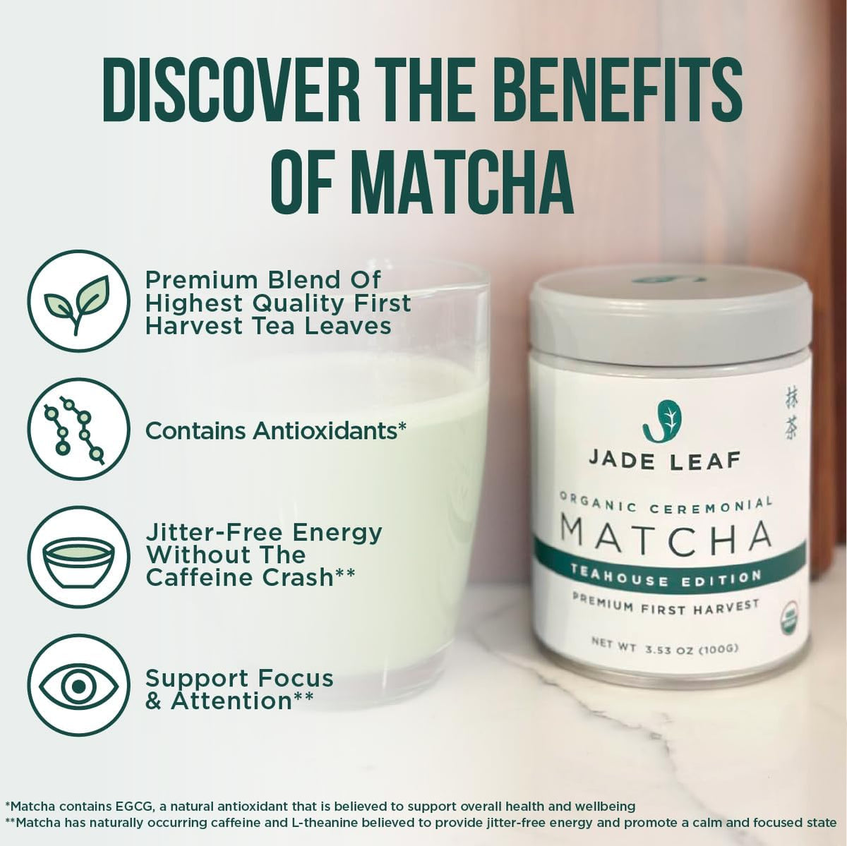 Jade Leaf Matcha Powder, Organic Culinary Grade, 30g / 1.06oz