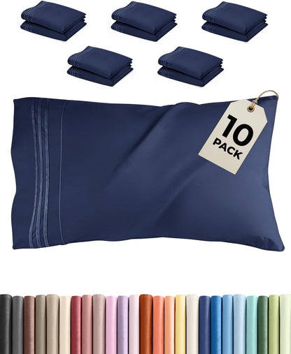 Standard Pillow Cases Set of 10 - Ultra Soft Hotel Quality Pillowcase Covers - Comfy, Cozy & Wrinkle Free - Shrink, Stain and Fade Resistant - Machine Washable Pillow Protectors - 10 Pcs Set - White - Colors B
