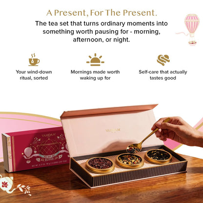 VAHDAM, BLUSH - Assorted Tea Gift Set, 3 Premium Teas in Tin Caddy Presentation Box | Loose Leaf Teas | Gift for everyone