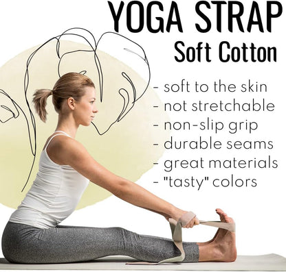 TECEUM 2 IN 1 Yoga & Mat Strap for Stretching – Cotton – 6/8/10 ft | Adjustable Non-Slip Belt in 30+ Colors for Yoga, Pilates, Physical Therapy, Fitness, Home Workouts and Carrying Mats