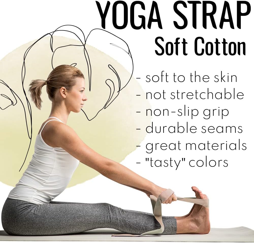 TECEUM 2 IN 1 Yoga & Mat Strap for Stretching – Cotton – 6/8/10 ft