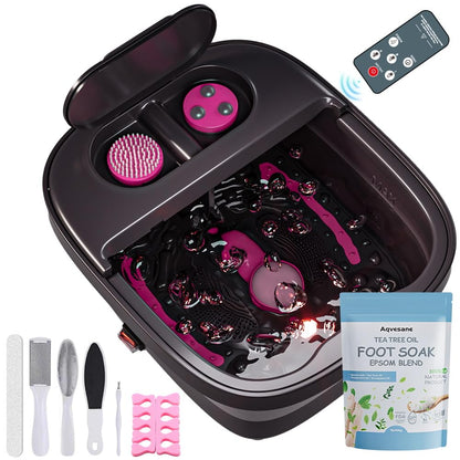 Collapsible Foot Bath, Foot Spa Bath Massager with Heat, Bubble, Remote Control, Temperature Control, 3 Pedicure Attachments, Feet Soaking Tub for Stress Relief