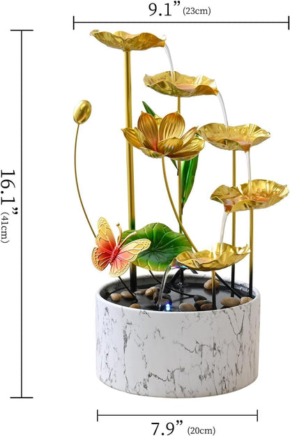 11‘’ H Pink Tabletop Water Fountain, Zen Desktop Waterfall, Indoor Lotus Desktop Decorative Fountain, Home Bathroom Bedroom Decor.