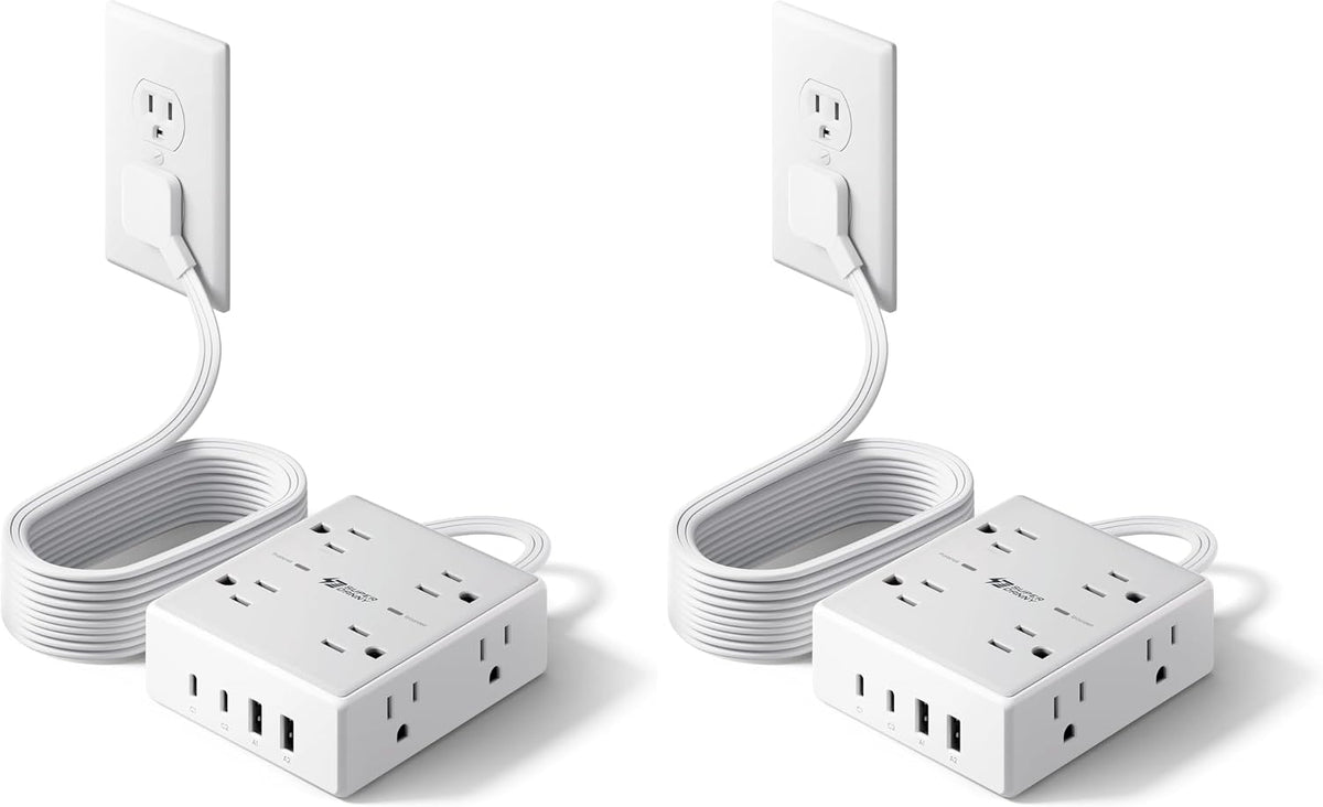 SUPERDANNY Extension Cord,Flat Plug Surge Protector Power Strip,10Ft