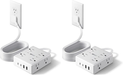 SUPERDANNY Extension Cord,Flat Plug Surge Protector Power Strip,10Ft
