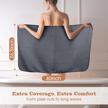 GLIMGLINT 2 Pack Black Microfiber Hair Towel Wrap for Long, Thick, Curly Hair, Super Soft, Fast Drying Waffle Hair Towel Wrap with Elastic Strap 40"X26.5"