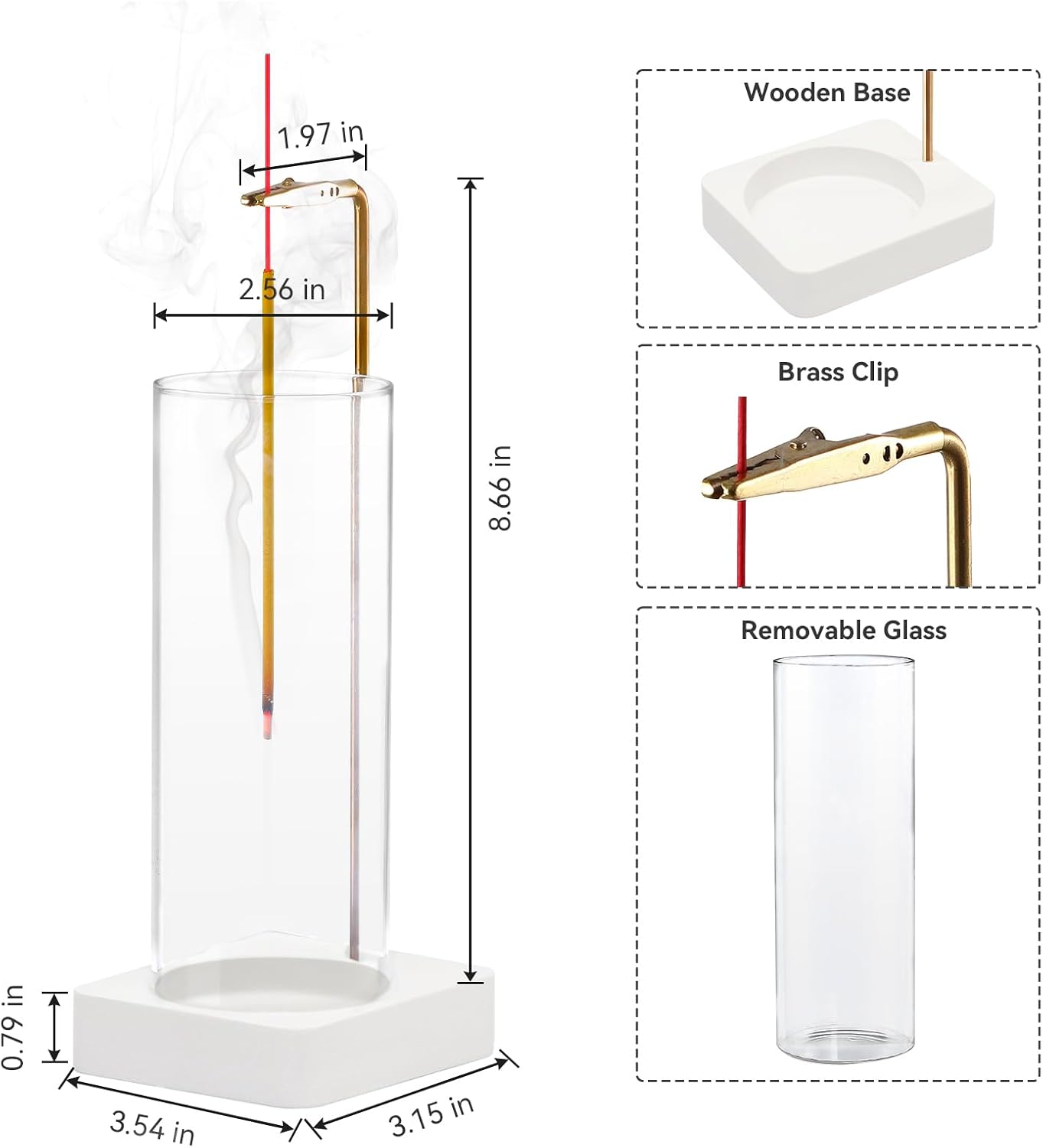 1 Pack Incense Holder for Sticks, Insence-Stick Holder Ash Catcher with Removable Glass [Anti-Ash Flying], Mess-Free Incense Burner Holder, Perfect for Meditation Yoga Relaxation, Home Decor