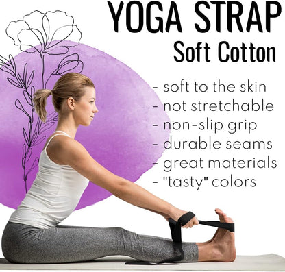 TECEUM 2 IN 1 Yoga & Mat Strap for Stretching – Cotton – 6/8/10 ft