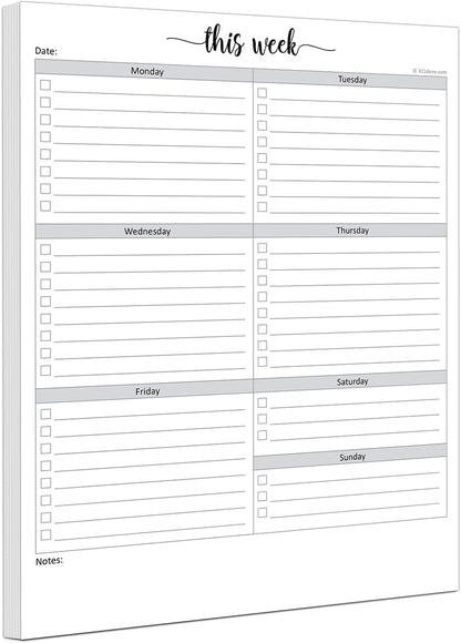 321Done Weekly Checklist Notepad, 5.5x8.5 Size Pad - 50 Tear-Off Sheets, Undated Monday-Sunday Schedule, Daily Task Planner for Home, Office & Student Use - Made in USA