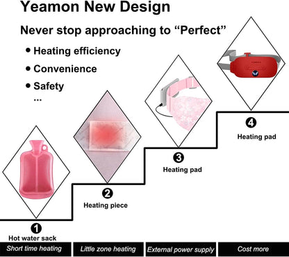 Portable Cordless Heating Pad, Electric Waist Belt Device, Fast Heating Pad with 3 Heat Levels and 3 Massage Modes, Back or Belly Heating Pad, Gift for Her, Women and Girl