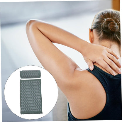 Acupressure Mat and Shiatsu Massage Pillow Set with Bag, Washable Grey Yoga Mat for Back and Neck Relief, Acupuncture Accessory Suitable for Wellness and Relaxation