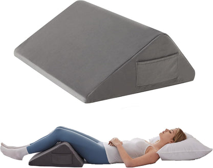Bedluxe Knee Pillow for Back Sleeping, Leg Pillow Knee Wedge Pillow, Memory Foam Wedge Pillows for Legs Post Surgery, Triangle Pillow for Knee Support, Leg Elevation, Knees Hip Back Pain Relief, White