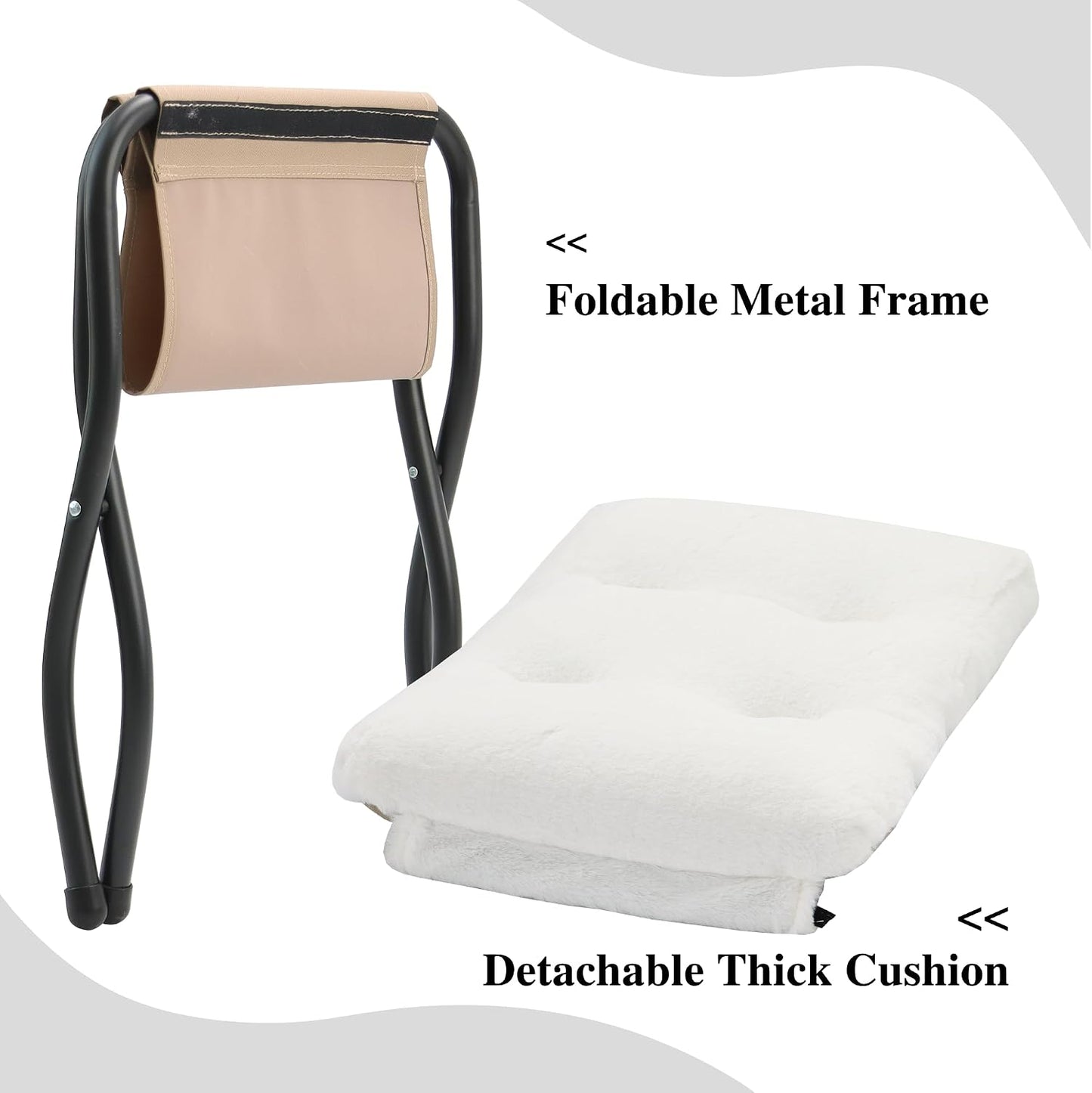 15"(H) Folding Ottoman, Foldable Footrest Stool, Portable Small Foot Stool for Couch, Collapsible Foot Rest Ottoman for Sofa, Accent Padded Ottomans for Living Room, Bedroom, Dark Grey