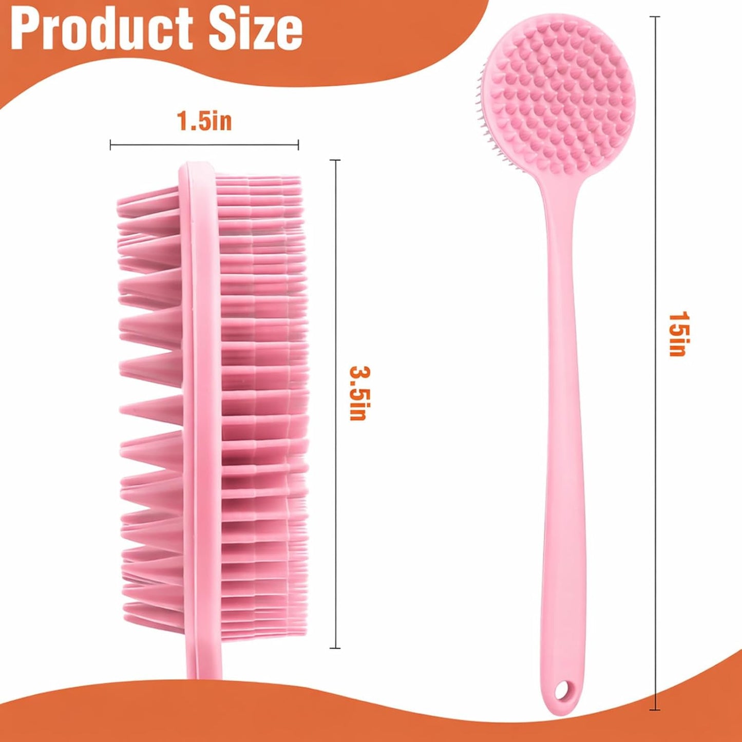 Silicone Body Scrubber for Shower Men Women – Dual-Sided Exfoliating & Massage Shower Brush with Long Handle, Creates Rich Lather, Includes 1 Hook & 2 Lather Balls (Black).