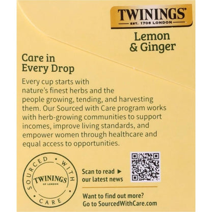 Twinings Lemon & Ginger Herbal Tea Individually Wrapped Bags, 20 Count (Pack of 1), Tangy Lemon, Spicy Ginger, Naturally Caffeine-Free, Enjoy Hot or Iced, 20 Teabags