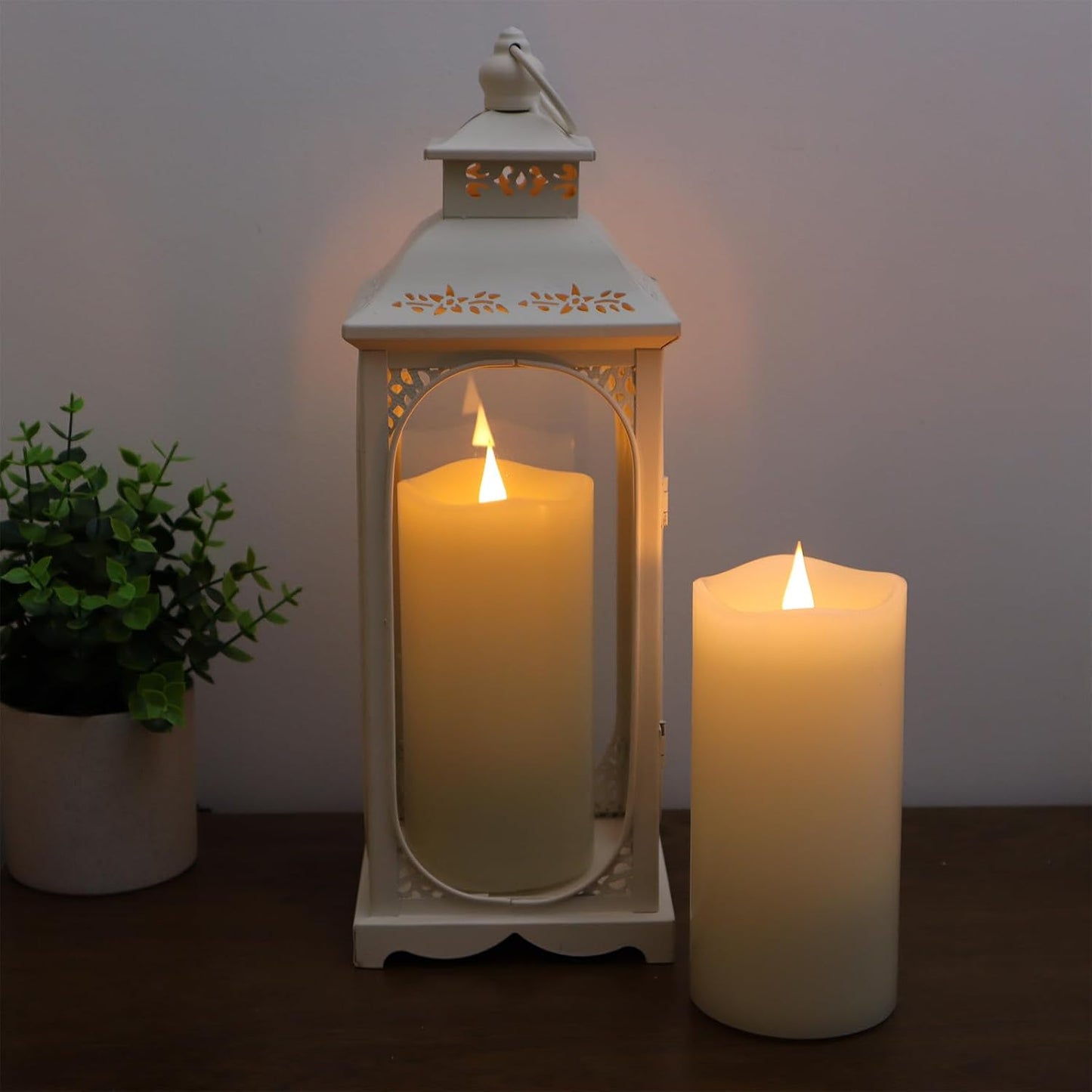 TECHLONG Flickering Flameless Candles with 3D Moving Flame, Last 1000+ Hours Battery Operated Candles with Timer, Ivory Real Wax Pillar Electric LED Candle for Wedding Christmas Party/3" x 5"