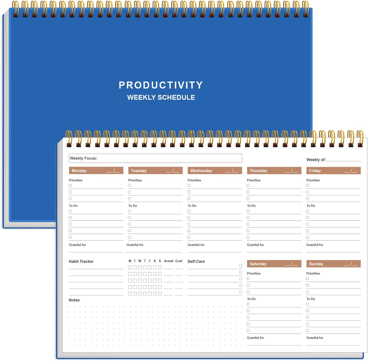 Weekly Productivity Planner - 8" x 11" Dashboard Desk Pad/Planner, Habit Tracker, Spiral Undated Weekly Planner for Office/School/Home, 54 Weeks, Grey