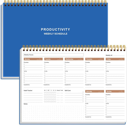 Weekly Productivity Planner - 8" x 11" Dashboard Desk Pad/Planner, Habit Tracker, Spiral Undated Weekly Planner for Office/School/Home, 54 Weeks, Grey