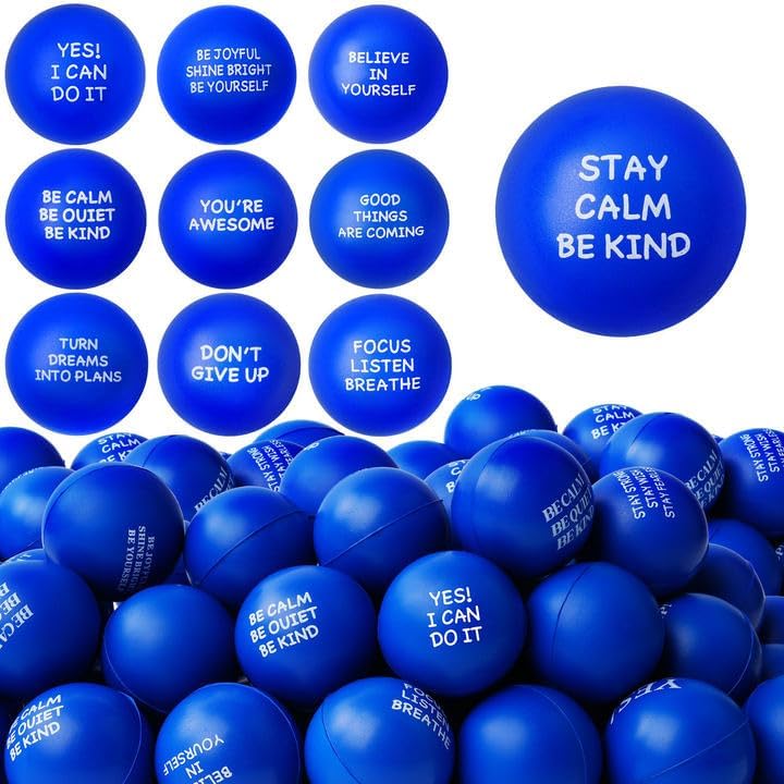 SHQDD 100PCS Motivational Stress Balls for Adults and Kids - Stress Balls Bulk Soft Sponge Squeeze Toys with Inspirational Quotes | Office Classroom Stress Relief Gifts | Anxiety Relief Fidget Toys