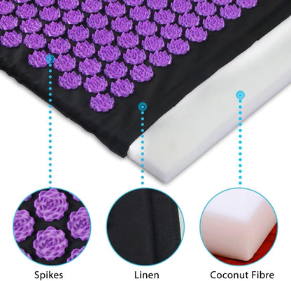 Acupressure Yoga Mat & Pillow Set | Kuznetsov's Applicator for Deep Tissue Massage | Relieves Back, Neck & Foot Pain | Spike Mat for Stress Relief, Fitness & Relaxation