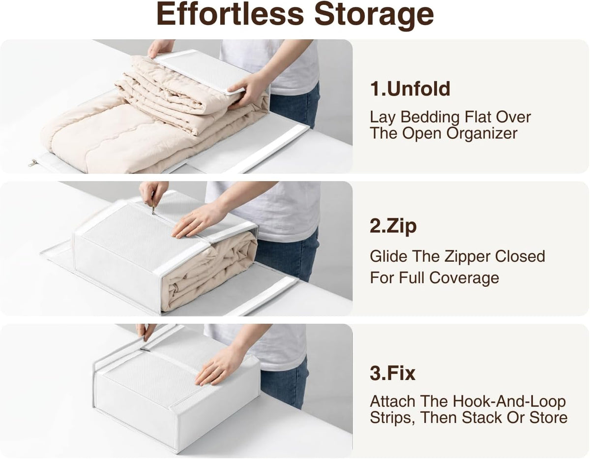DIMJ Bed Sheet Organizers and Storage - Foldable Sheet Holder, Linen Closet Organizer Box for Sheets Set, Bedding, Blankets, Towel (King & Queen Size), Grey