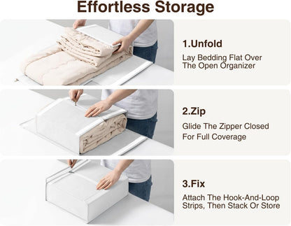 DIMJ Bed Sheet Organizers and Storage - Foldable Sheet Holder, Linen Closet Organizer Box for Sheets Set, Bedding, Blankets, Towel (King & Queen Size), Grey